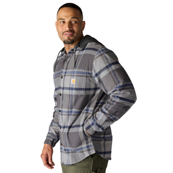 Carhartt 107011 Men's Rugged Flex Relaxed Fit Flannel Fleece Lined Hooded Shirt Jac