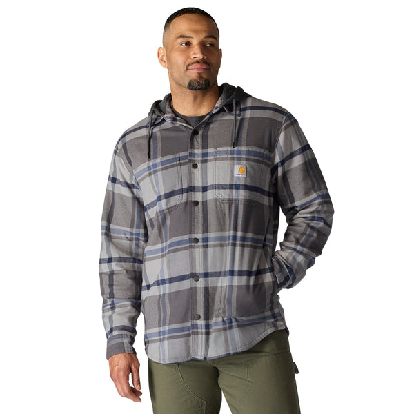 Carhartt 107011 Men's Rugged Flex Relaxed Fit Flannel Fleece Lined Hooded Shirt Jac