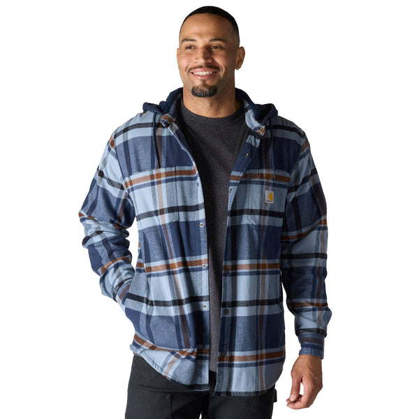 Carhartt 107011 Men's Rugged Flex Relaxed Fit Flannel Fleece Lined Hooded Shirt Jac