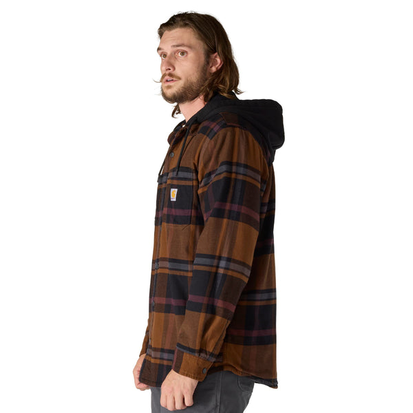 Carhartt 107011 Men's Rugged Flex Relaxed Fit Flannel Fleece Lined Hooded Shirt Jac