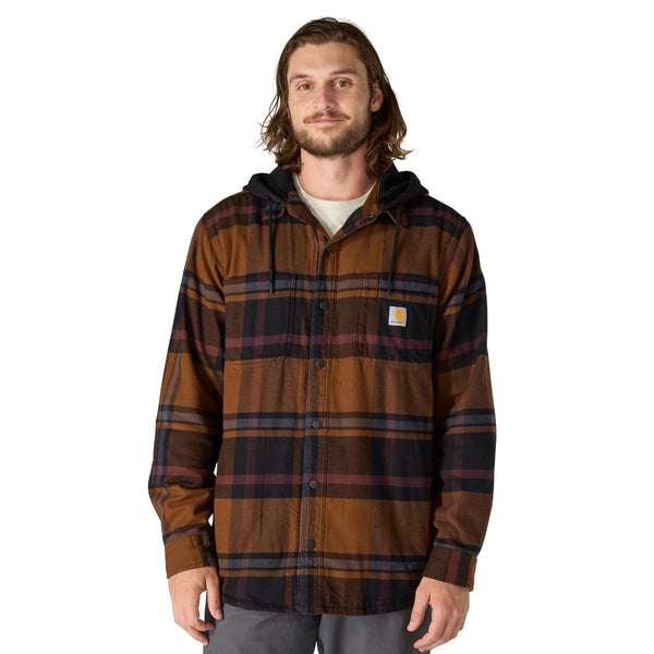 Carhartt 107011 Men's Rugged Flex Relaxed Fit Flannel Fleece Lined Hooded Shirt Jac