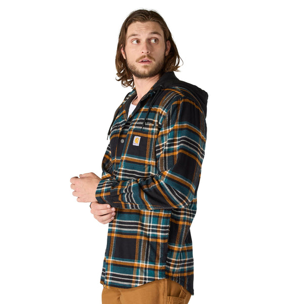 Carhartt 107011 Men's Rugged Flex Relaxed Fit Flannel Fleece Lined Hooded Shirt Jac