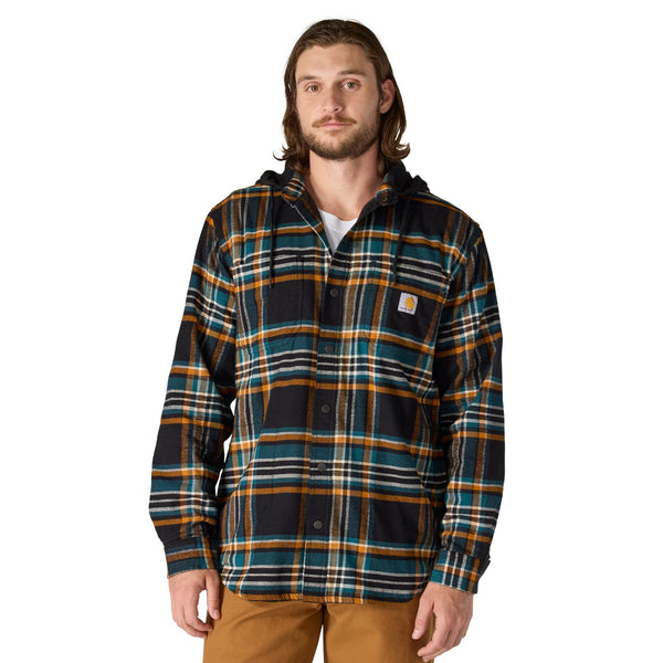 Carhartt 107011 Men's Rugged Flex Relaxed Fit Flannel Fleece Lined Hooded Shirt Jac