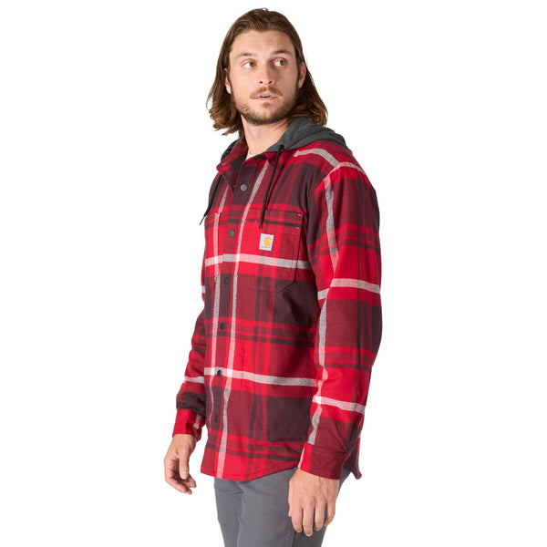 Carhartt 107011 Men's Rugged Flex Relaxed Fit Flannel Fleece Lined Hooded Shirt Jac