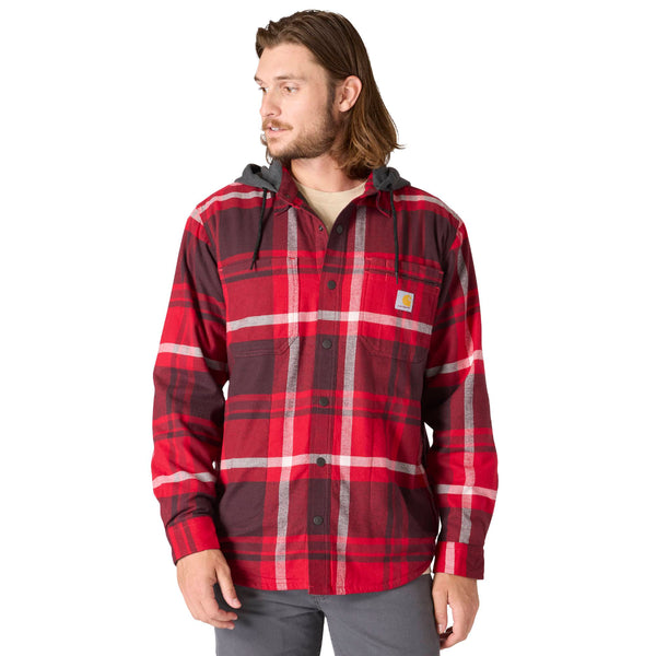 Carhartt 107011 Men's Rugged Flex Relaxed Fit Flannel Fleece Lined Hooded Shirt Jac