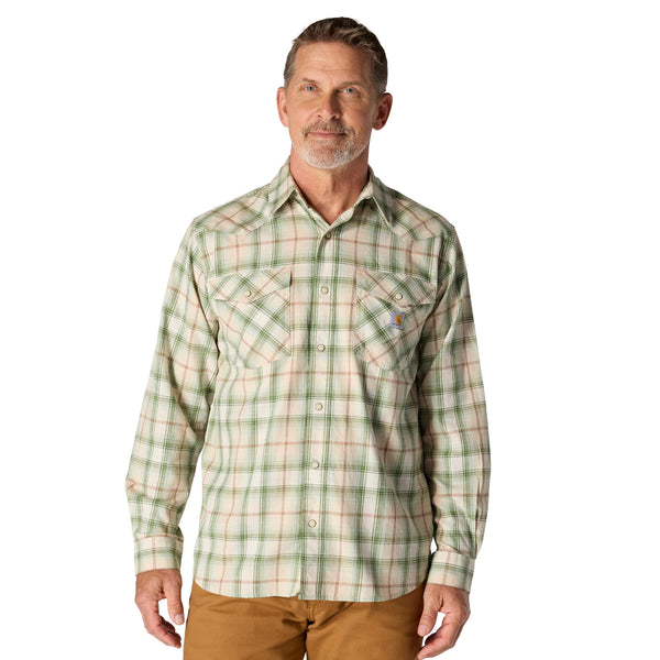 Carhartt 107016 Men's Montana Rugged Flex Relaxed Fit LW LS Snap-Front Plaid Shirt