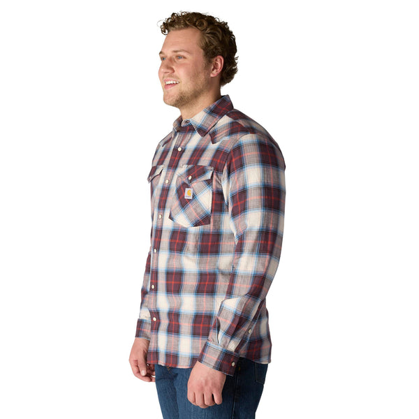 Carhartt 107016 Men's Montana Rugged Flex Relaxed Fit LW LS Snap-Front Plaid Shirt