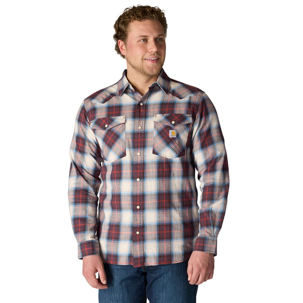 Carhartt 107016 Men's Montana Rugged Flex Relaxed Fit LW LS Snap-Front Plaid Shirt