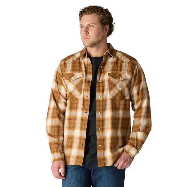 Carhartt 107016 Men's Montana Rugged Flex Relaxed Fit LW LS Snap-Front Plaid Shirt