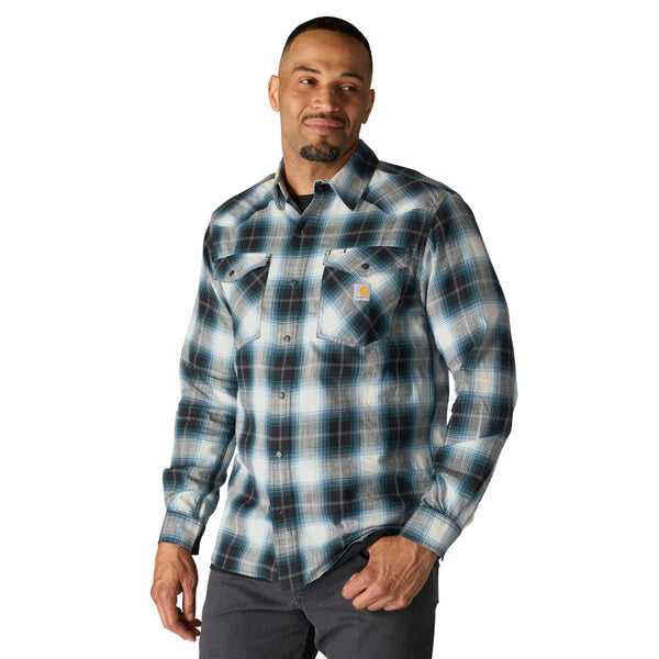 Carhartt 107016 Men's Montana Rugged Flex Relaxed Fit LW LS Snap-Front Plaid Shirt