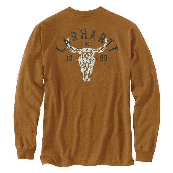 Carhartt 107259 Men's Loose Fit HW LS Pocket Longhorn Graphic T-Shirt