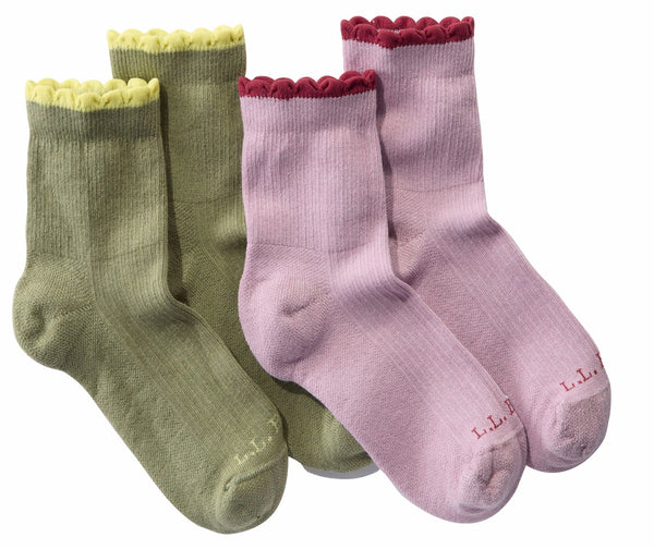 L.L.Bean 527513 Women's Scalloped Edge Micro Crew Sock 2 Pack
