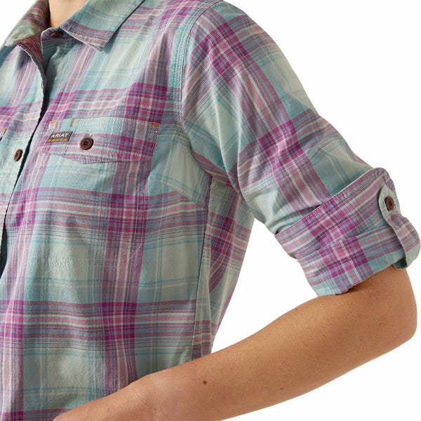 Ariat 10055079 Women's Rebar Made Tough Durastretch Long Sleeve Work Shirt - Aquatic