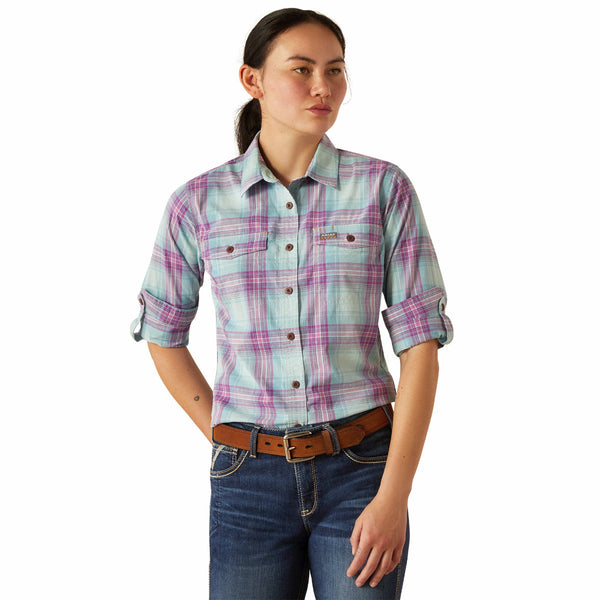 Ariat 10055079 Women's Rebar Made Tough Durastretch Long Sleeve Work Shirt - Aquatic