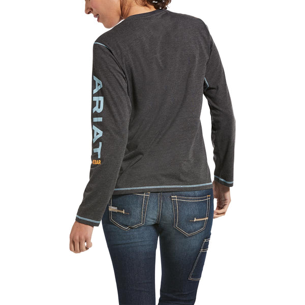 Ariat 10032907 Women's Rebar Workman Logo Long Sleeve T-Shirt - Charcoal Heather