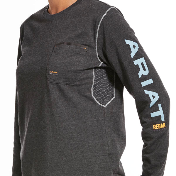 Ariat 10032907 Women's Rebar Workman Logo Long Sleeve T-Shirt - Charcoal Heather