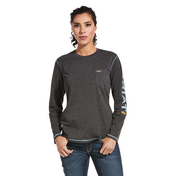 Ariat 10032907 Women's Rebar Workman Logo Long Sleeve T-Shirt - Charcoal Heather