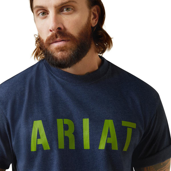 Ariat 10043607 Men's Rebar Cotton Strong Block Short Sleeve Tee-Navy Heather/Lime