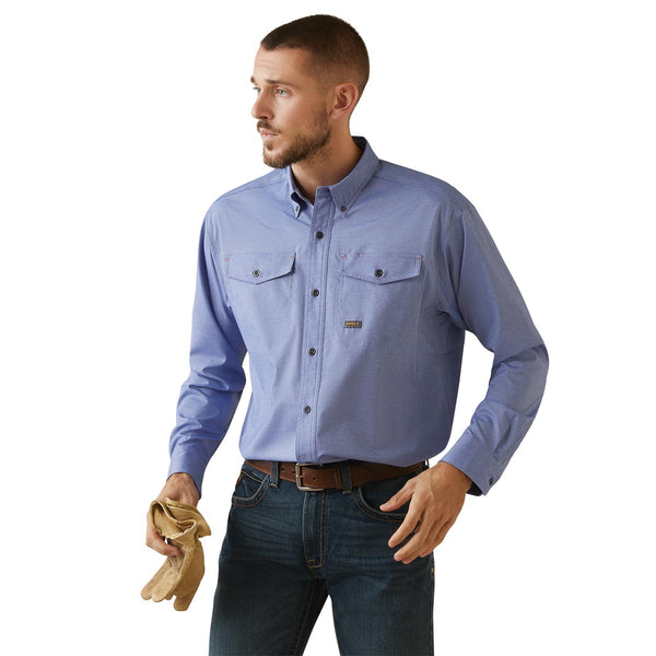 Ariat 10043838 Men's Rebar Made Tough VentTek DuraStretch LS Work Shirt-Blue