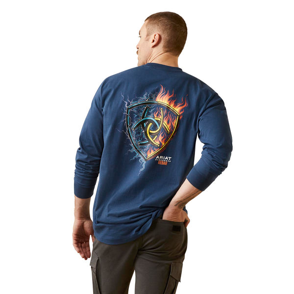 Ariat 10046398 Men's Rebar Cotton Strong Shock Fire Long Sleeve T-Shirt - Blue Wing Teal