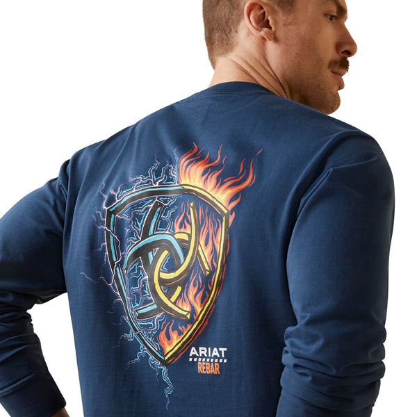 Ariat 10046398 Men's Rebar Cotton Strong Shock Fire Long Sleeve T-Shirt - Blue Wing Teal