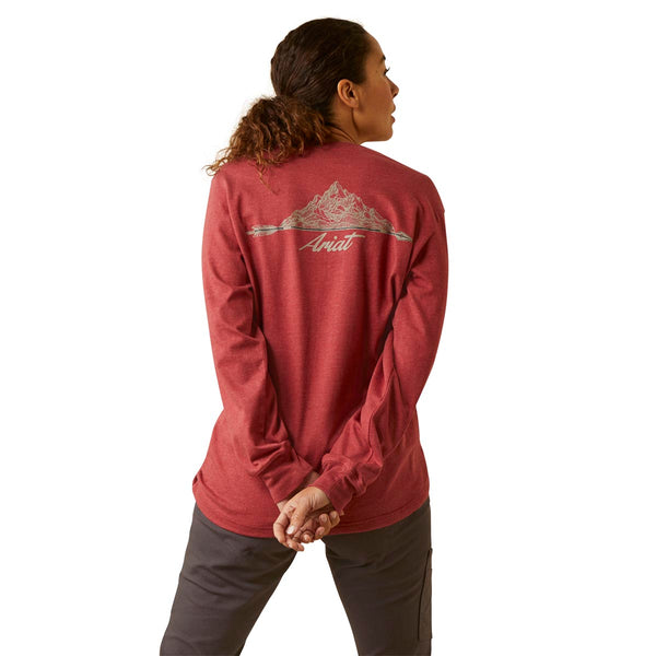 Ariat 10046411 Women's Rebar Cotton Strong Arrow Long Sleeve T-Shirt - Red Dahlia Heather