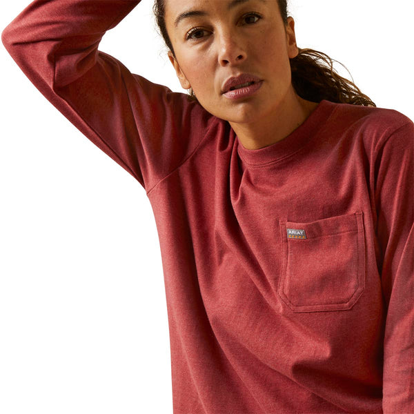 Ariat 10046411 Women's Rebar Cotton Strong Arrow Long Sleeve T-Shirt - Red Dahlia Heather