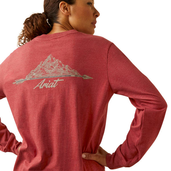 Ariat 10046411 Women's Rebar Cotton Strong Arrow Long Sleeve T-Shirt - Red Dahlia Heather