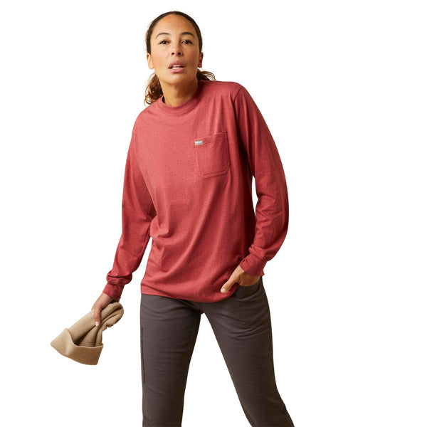 Ariat 10046411 Women's Rebar Cotton Strong Arrow Long Sleeve T-Shirt - Red Dahlia Heather