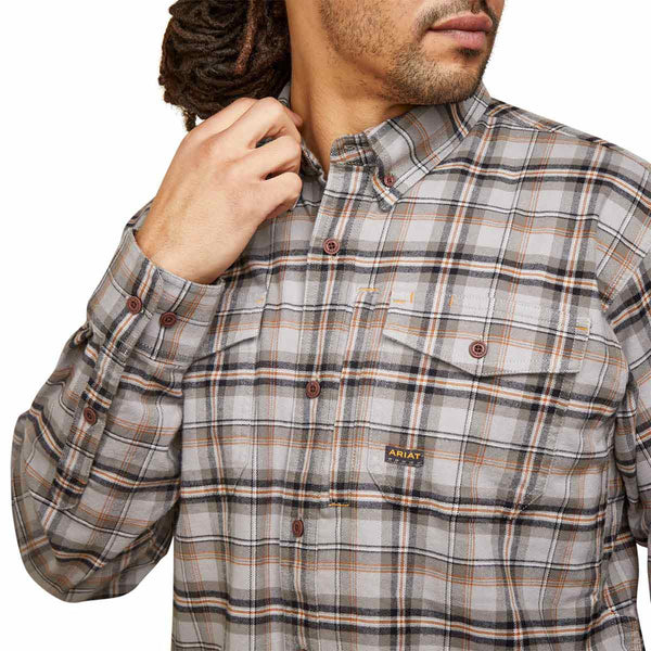 Ariat 10046640 Men's Rebar Flannel DuraStretch Long Sleeve Workshirt - Alloy Plaid