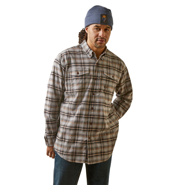 Ariat 10046640 Men's Rebar Flannel DuraStretch Long Sleeve Workshirt - Alloy Plaid