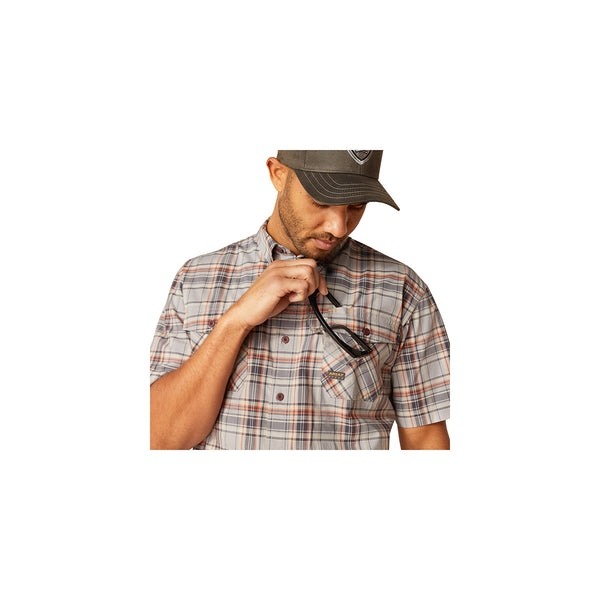 Ariat 10048894 Men's Rebar Made Tough DuraStretch Short Sleeve Work Shirt-Alloy Plaid