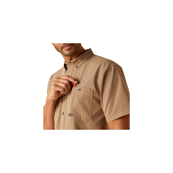 Ariat 10048948 Men's Rebar MadeTough 360 Airflow Short Sleeve Work Shirt-Khaki