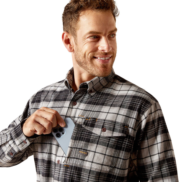 Ariat 10051973 Men's Rebar Flannel DuraStretch Work Shirt - Charcoal Grey