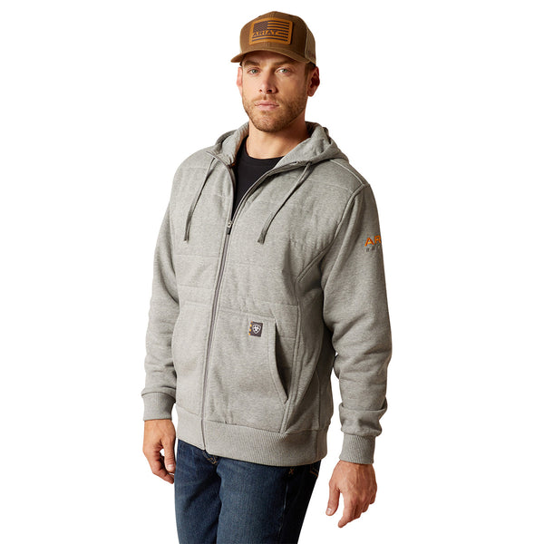 Ariat 10052079 Men's Rebar All-Weather Insulated Full Zip Hoodie- Heather Grey