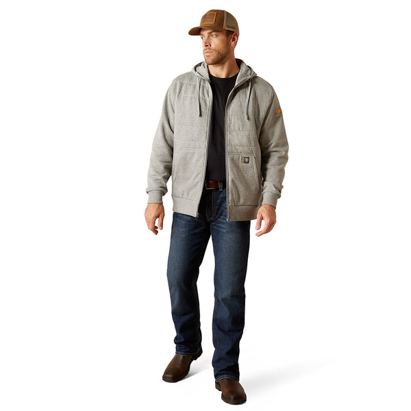 Ariat 10052079 Men's Rebar All-Weather Insulated Full Zip Hoodie- Heather Grey