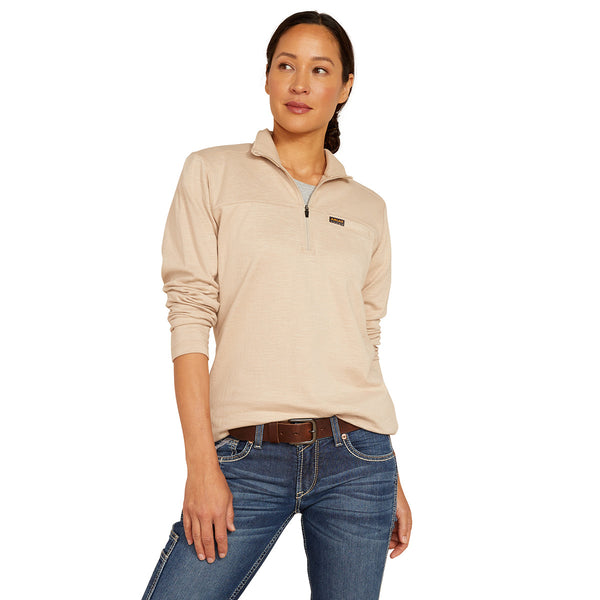 Ariat 10052689 Women's Rebar Foundation Quarter Zip Shirt - Oatmeal Heather