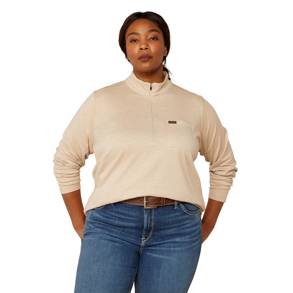 Ariat 10052689 Women's Rebar Foundation Quarter Zip Shirt - Oatmeal Heather