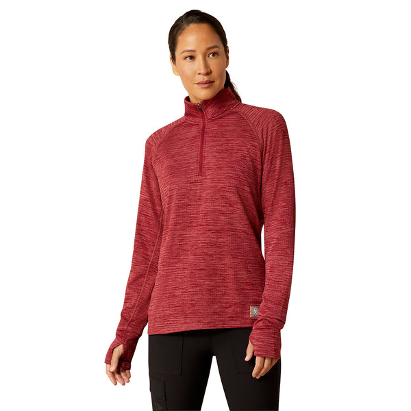 Ariat 10053001 Women's Rebar Gridwork Baselayer Quarter Zip Watch Window T-Shirt - Tibetan Red