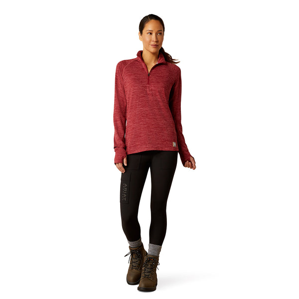 Ariat 10053001 Women's Rebar Gridwork Baselayer Quarter Zip Watch Window T-Shirt - Tibetan Red