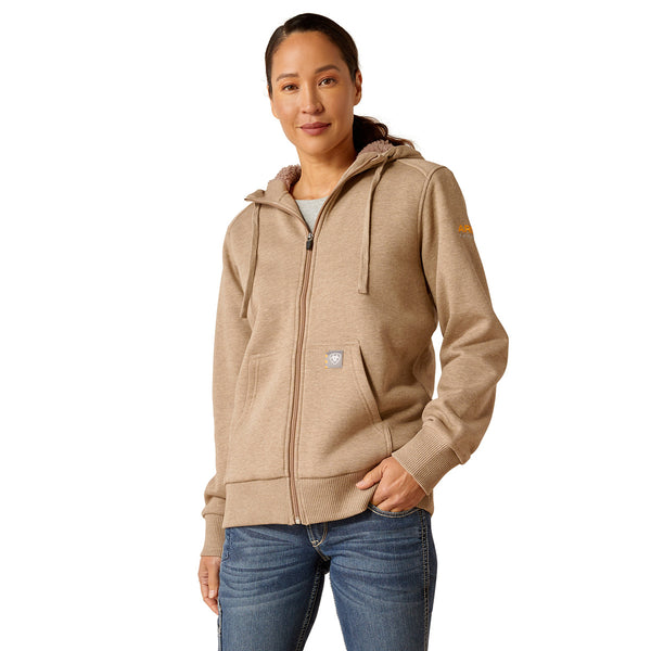 Ariat 10053065 Women's Rebar All-Weather Sherpa Full Zip Hoodie - Oatmeal Heather