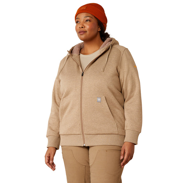 Ariat 10053065 Women's Rebar All-Weather Sherpa Full Zip Hoodie - Oatmeal Heather