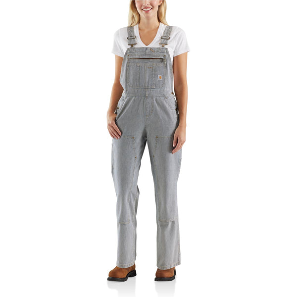 Carhartt 103042 Women's Rugged Flex Relaxed Fit Denim Railroad Stripe Bib Overall