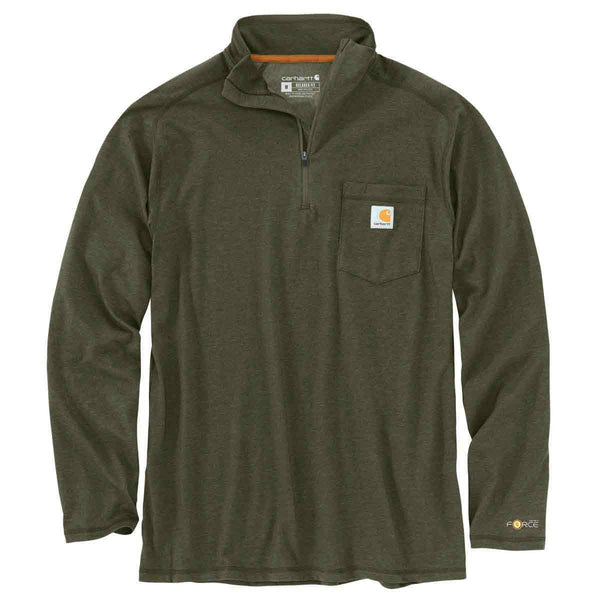 Carhartt 104255 Men's Force Relaxed Fit LS Quarter Zip Mock Neck T-Shirt - Discontinued Pricing