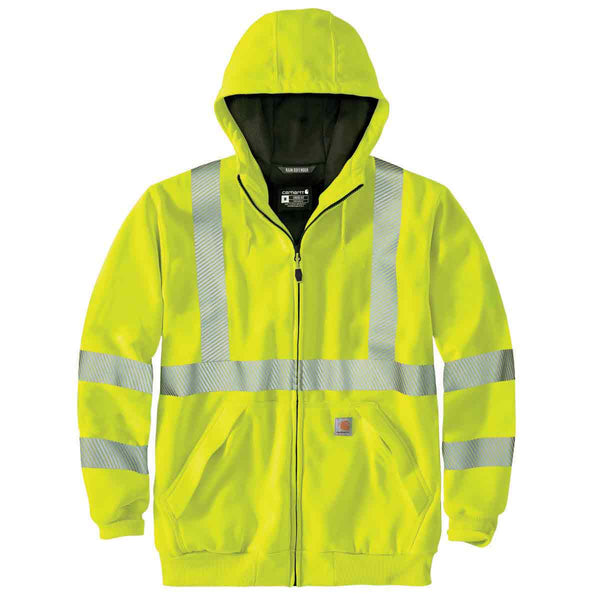 Carhartt 104988 Men's High Visibility Rain Defender Loose Fit Midweight Thermal Lined Full Zip Class 3 Sweatshirt