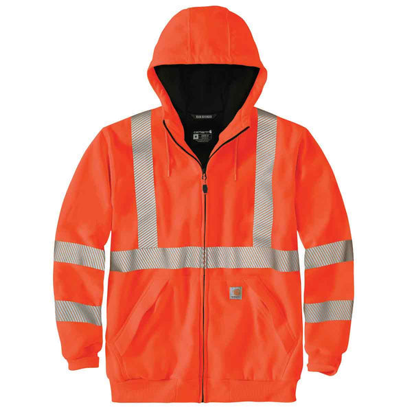 Carhartt 104988 Men's High Visibility Rain Defender Loose Fit Midweight Thermal Lined Full Zip Class 3 Sweatshirt