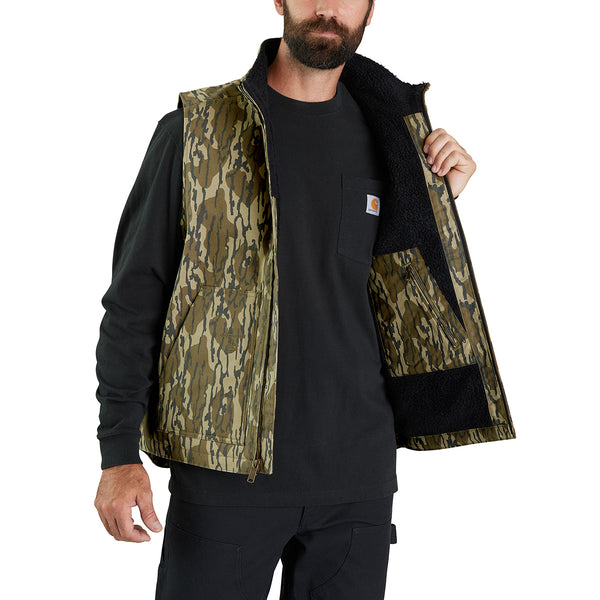 Carhartt 106099 Men's Rugged Flex Duck Loose Fit Sherpa-Lined Camo Mock-Neck Vest