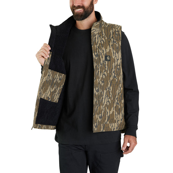 Carhartt 106099 Men's Rugged Flex Duck Loose Fit Sherpa-Lined Camo Mock-Neck Vest