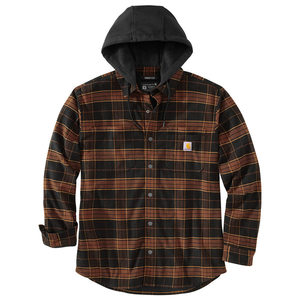 Carhartt 106353 Men's Rugged Flex Relaxed Fit Flannel Fleece Lined Hooded Shirt Jac